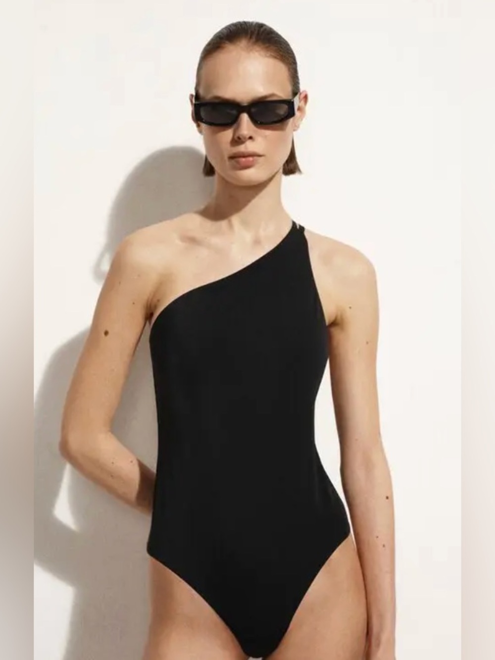 COS | Swim asymmetrical one shoulder double faced swimsuit black